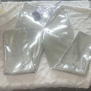 4th & Reckless metallic silver faux snake straight leg pants.